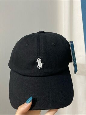 Polo by Ralph Lauren Black Baseball Cap with White Polo Player Logo